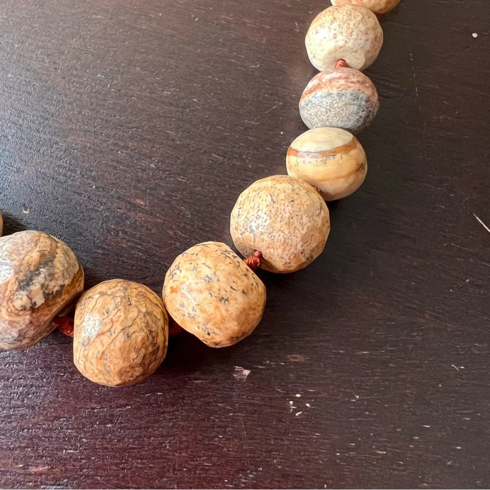 Vintage (21”) Picture Jasper Graduated Bead Necklace, Brown Jasper Semi Precious